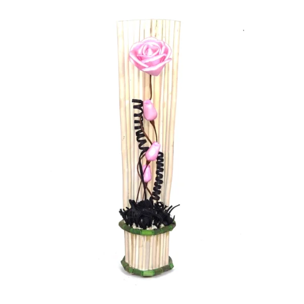 Stick Vase Arrangement AR37: a tall, narrow table piece of pale natural sticks bound into a cylinder