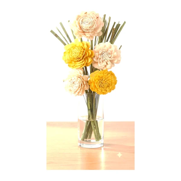Arrangement AR68: stem bunch of layered sola flowers in soft blush-cream and sunny dyed yellow