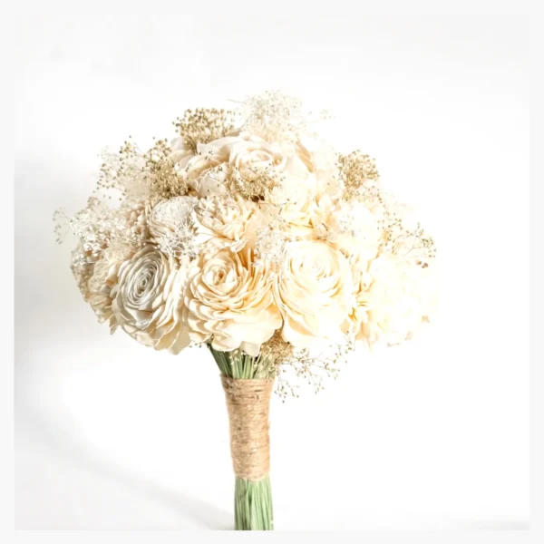 Sola Bridal Bouquet with Gypsophila AR75: a handmade bridal bouquet of ivory sola roses and layered sola blooms