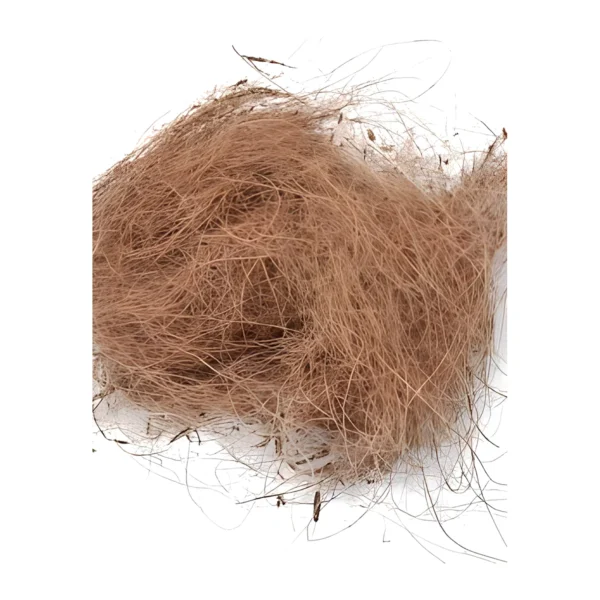 Coco Fiber EX23: natural coconut coir in a loose, springy tangle of wiry cinnamon-brown strands, used as a filler