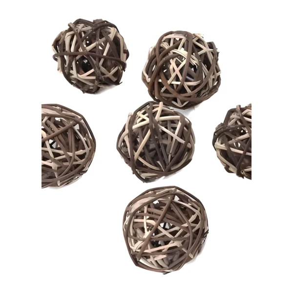 Lata Ball Eclipse HM05: a handmade open-weave vine ball wound from a two-tone mix of dark brown and pale cane strands
