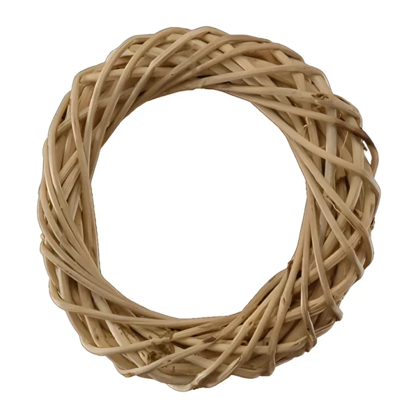 Lata Ring Natural HM08: a handmade wreath ring of loosely twisted natural vine in pale cane beige
