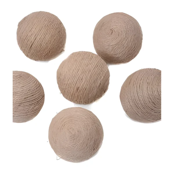 Sutli Ball HM10: a handmade décor ball tightly wound with fine sutli (jute twine) in a soft taupe-beige