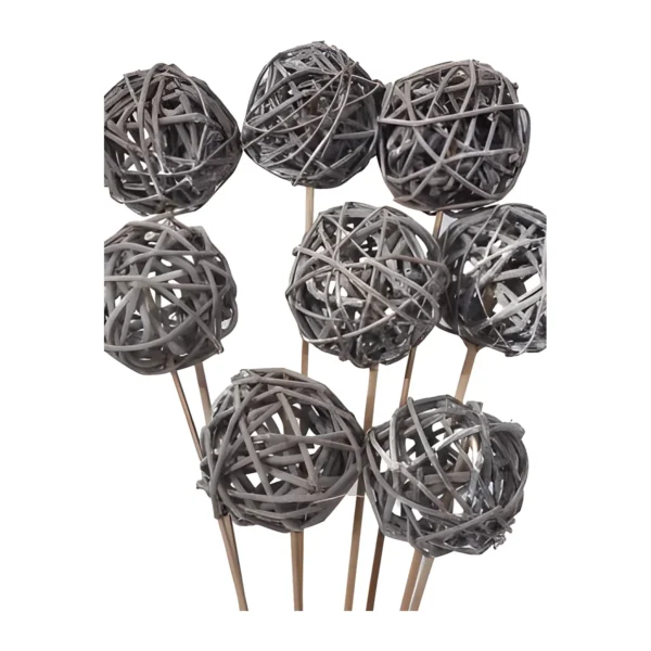 Lata Ball White HM12: a handmade vine ball on a slender stick with a white-washed grey finish