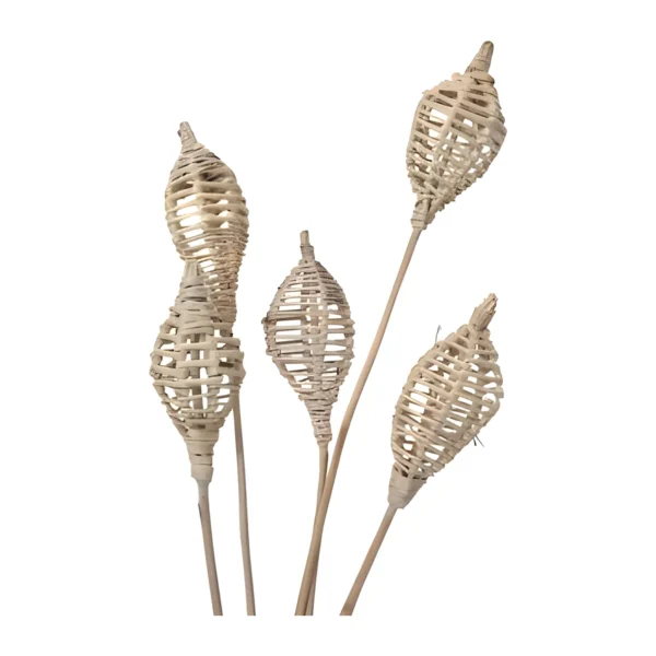 Lata Lamp HM19: a handmade, lantern-shaped vine cage with a pointed tip