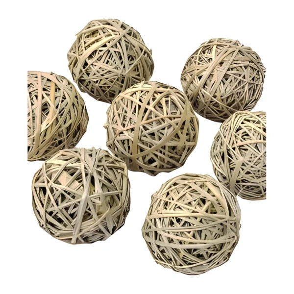 Grass Ball HM22: a handmade décor ball wound from flat, naturally dried grass blades in a soft sage-grey beige