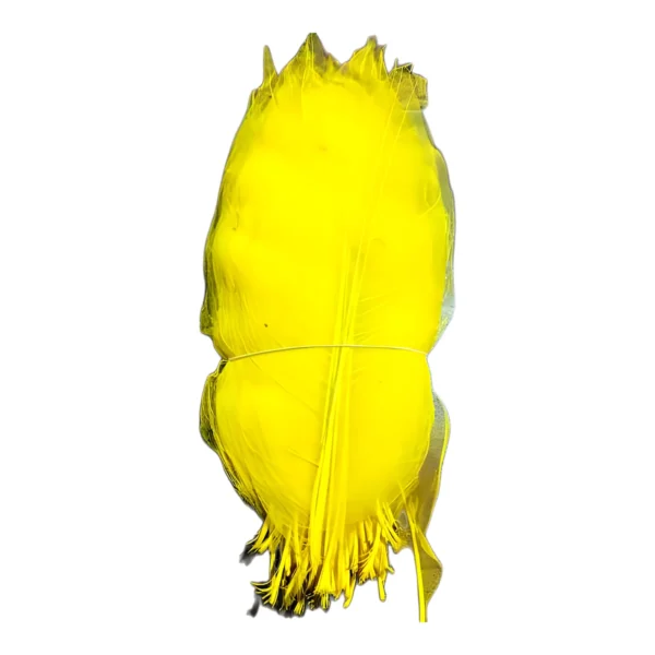 Long Leaf Coloured LE05: a stacked bundle of long, narrow dried leaves dyed bright yellow and tied at the middle