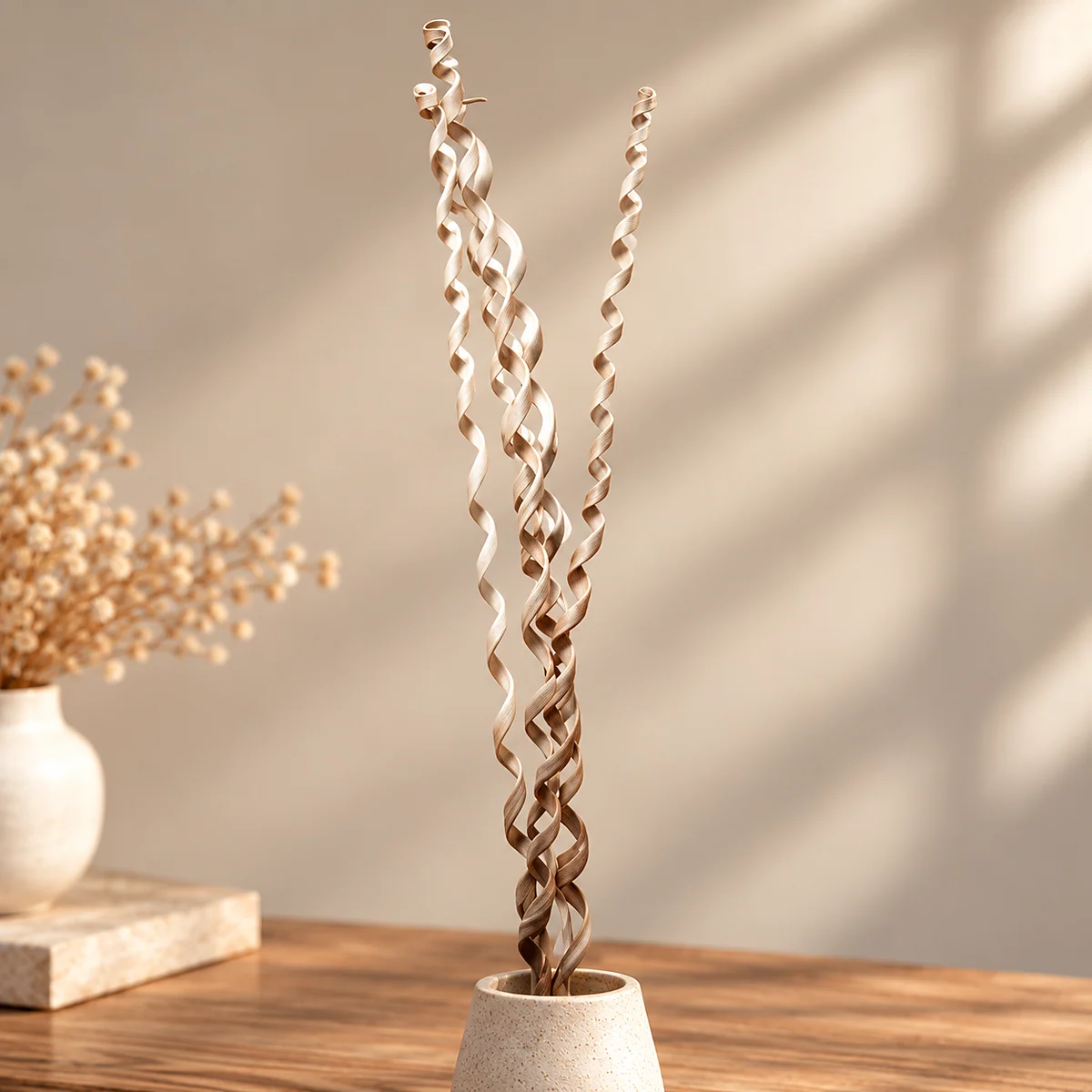 Kambu Lazer Natural MI09: long, slender natural strips curled into tight corkscrew spirals in a pale beige tone – view 2