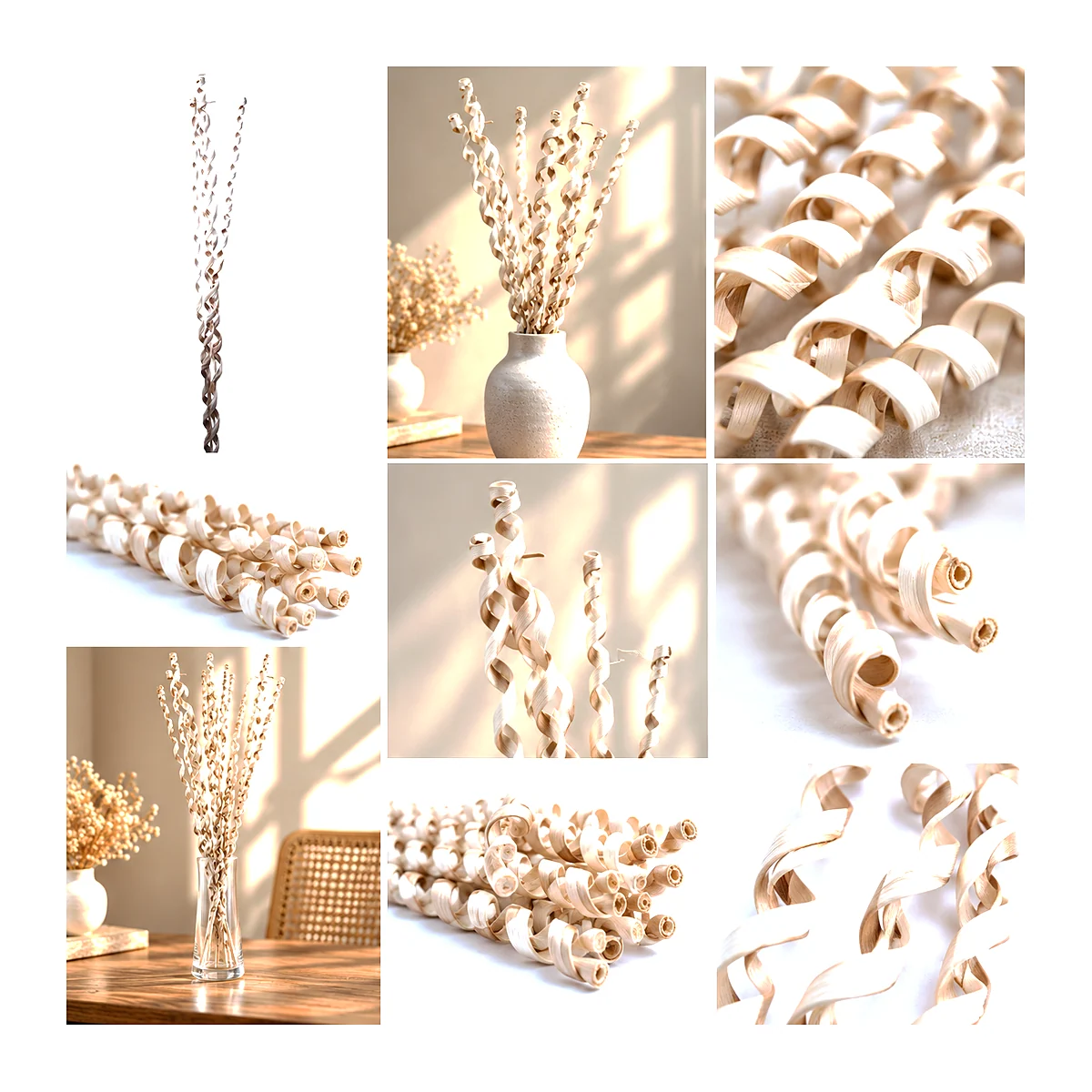 Kambu Lazer Natural MI09: long, slender natural strips curled into tight corkscrew spirals in a pale beige tone – view 3