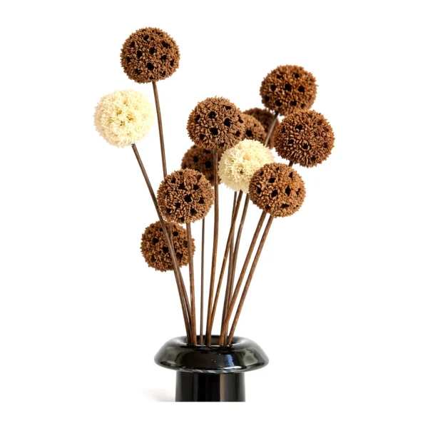 Sola Ball Flower on Stick SO01: handmade sola ball flowers on slender brown sticks