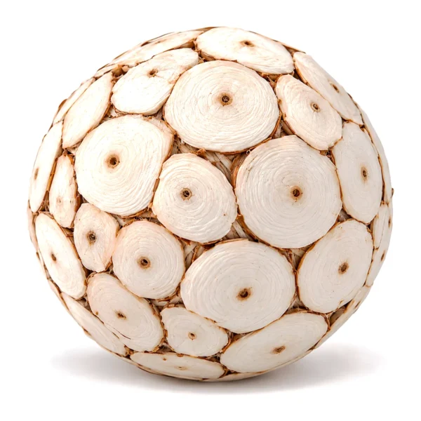 Sola Log Ball SO03: a handmade décor sphere covered in round slices of sola pith