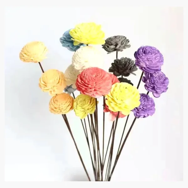 Sola Flowers on Stem – Assorted Colours SO100: a mixed bunch of dyed sola flowers in bright and pastel colours