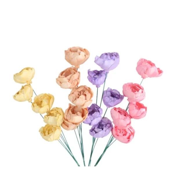 Sola Peony Buds on Stem – Pastel SO101: small, cupped peony-bud sola flowers on green-toned wire stems