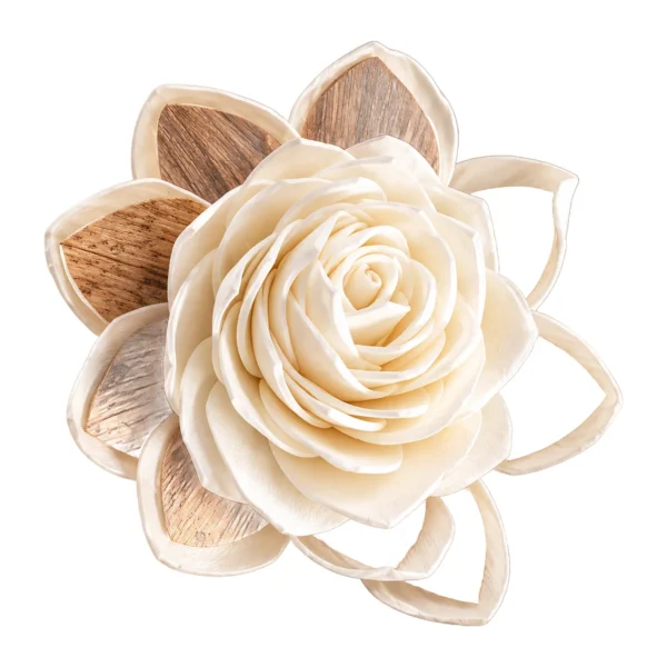 Sola Lotus – Rose Centre SO22 sets a full ivory rose-form centre on a star of pointed lotus petals