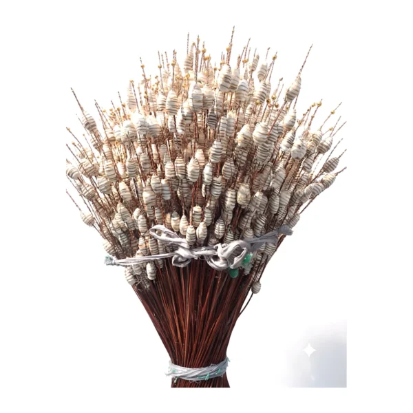 Sola Dumble Stick SO52: slender brown stems each topped with small oval sola beads banded in natural brown skin stripes