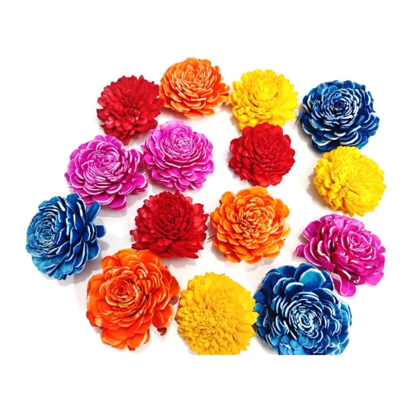 Sola Beli + Ginia SO66: colourful assortment of dyed Sola Beli and Ginia flower heads in red, orange, yellow, pink and blue