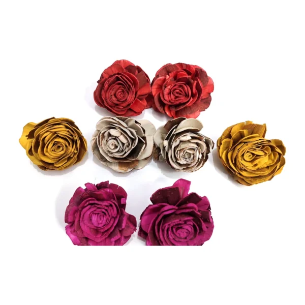 Sola Mixed Rose SO67: assortment of hand-rolled rose heads in red, mustard yellow, natural ivory and magenta