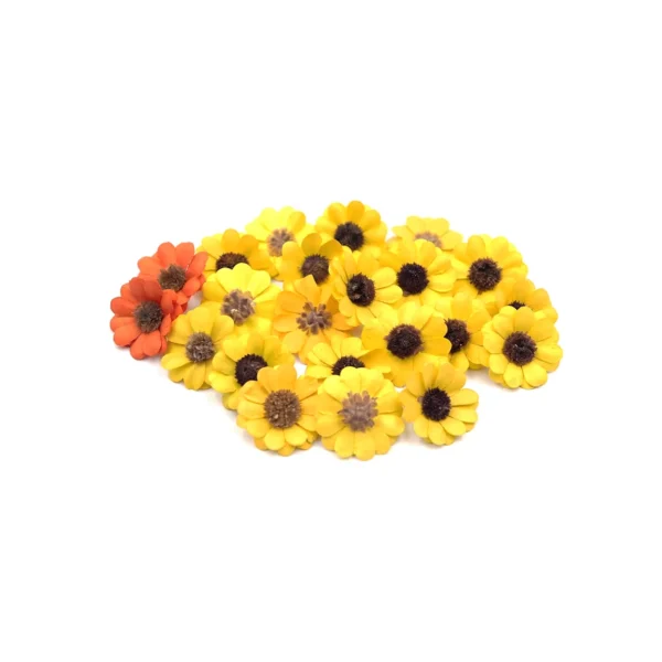 Sola Palm Sunflower SO68: small handmade Sola Palm Sunflower heads with yellow petals and dark textured centres