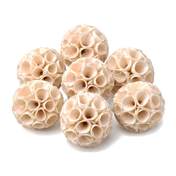 Sola Crape Ball SO78 covered in small, hand-rolled trumpet-shaped sola cups with dark centre dots