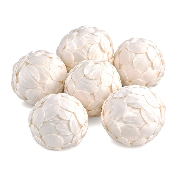 Sola Gardenia Ball SO89 covered in overlapping oval sola petals laid like scales
