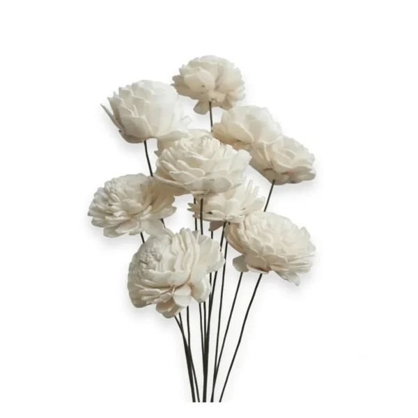 Sola Flowers on Stem – White SO98: a bunch of ivory-white handmade sola blooms in peony